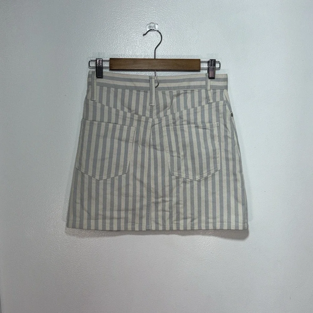 Madewell Stretch A-Line Mini Skirt Sz 25 Cream Blue Pompano Stripe Button L4493‎